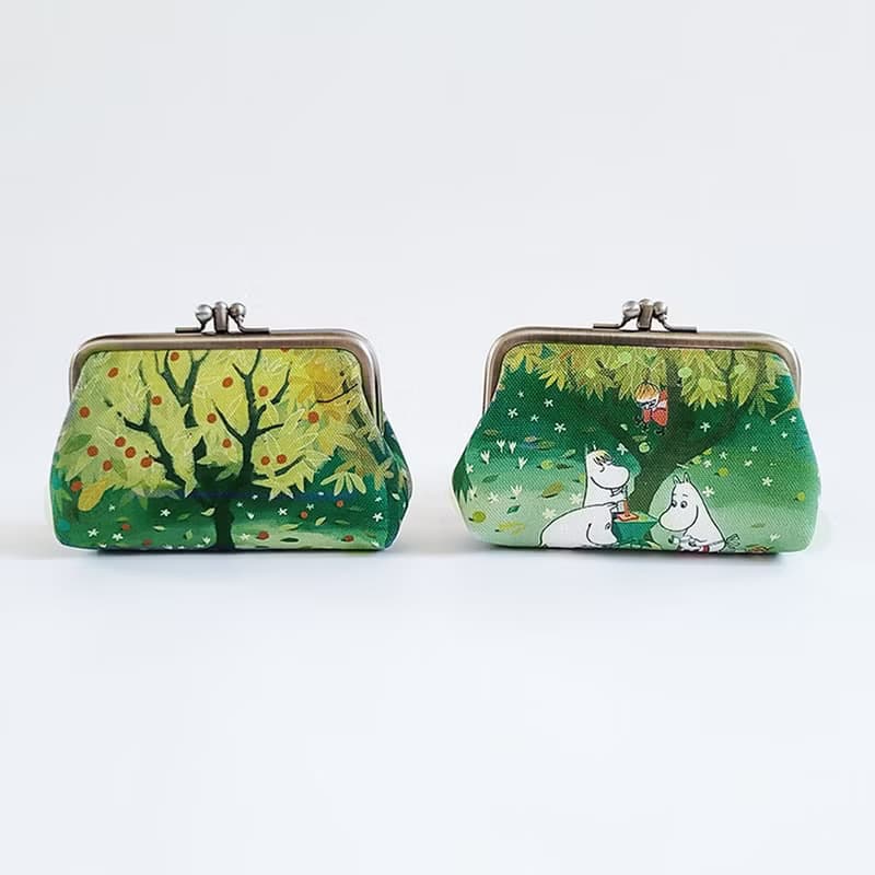 【Pinkoi x Moomin】二面不同圖案 雙層口金包 零錢包  綠色