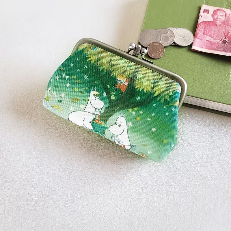 【Pinkoi x Moomin】二面不同圖案 雙層口金包 零錢包  綠色
