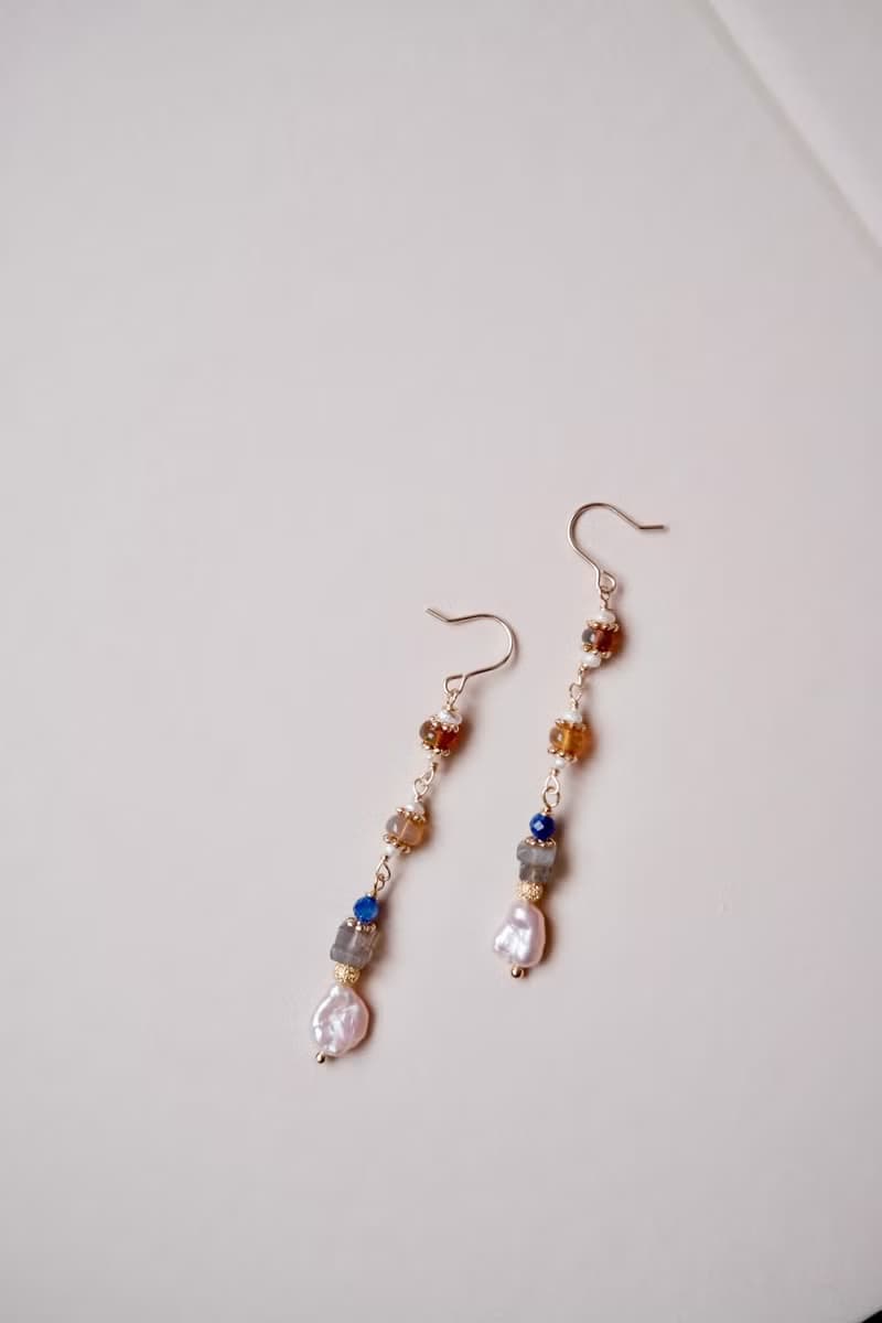 Sunbath in Australia 雪梨的夕陽 耳環 手鍊 粉珍珠 橘歐泊