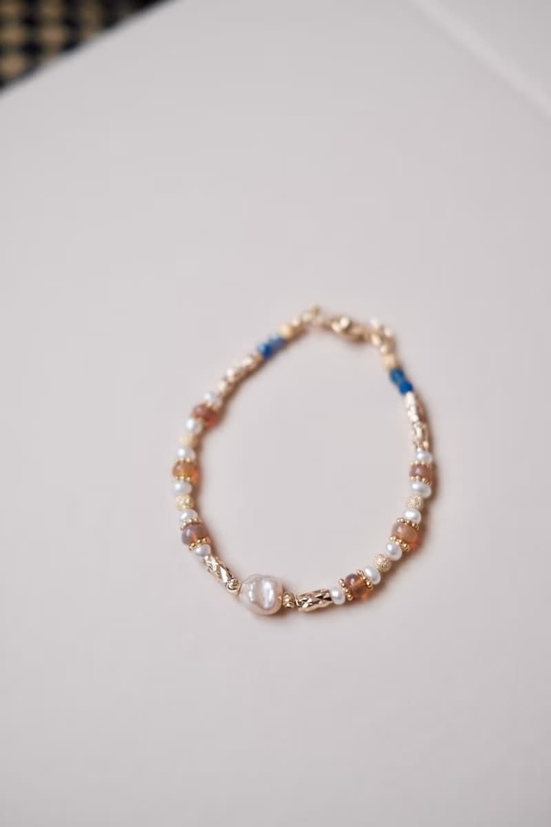 Sunbath in Australia 雪梨的夕陽 耳環 手鍊 粉珍珠 橘歐泊