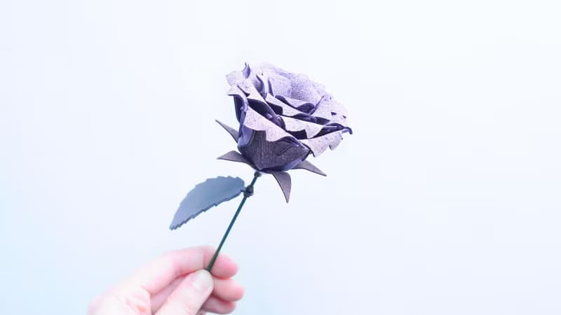 皮革玫瑰花—擦蠟紫 皮革材料包 免費壓字 皮革花 情人節禮物