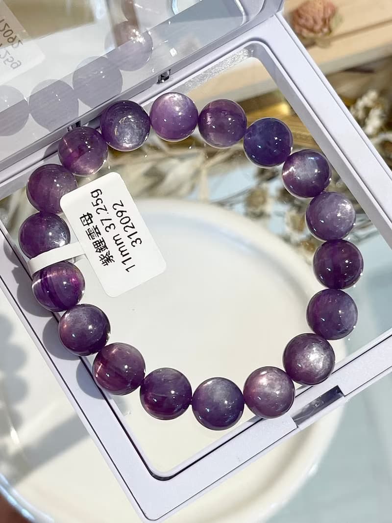 天然紫鋰雲母薰衣草色11mm37.25g水晶手鍊緩解壓力舒壓情緒