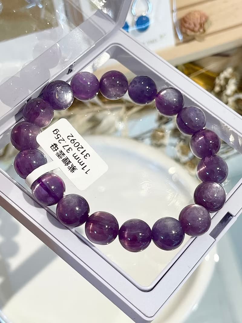 天然紫鋰雲母薰衣草色11mm37.25g水晶手鍊緩解壓力舒壓情緒