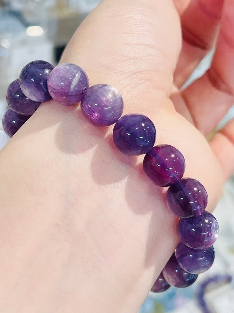 天然紫鋰雲母薰衣草色11mm37.25g水晶手鍊緩解壓力舒壓情緒