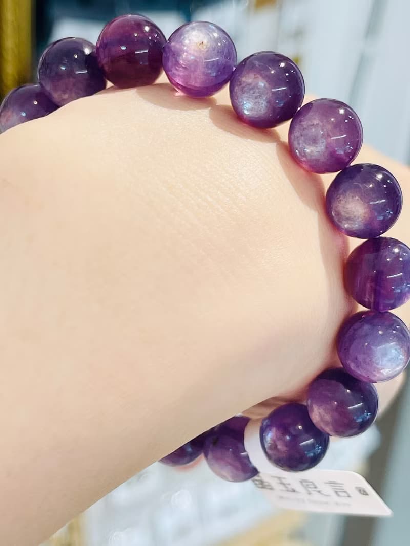 天然紫鋰雲母薰衣草色11mm37.25g水晶手鍊緩解壓力舒壓情緒
