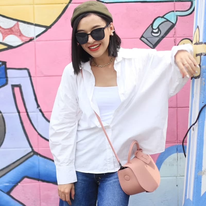 Semi circle cross body handbag or shoulder bag