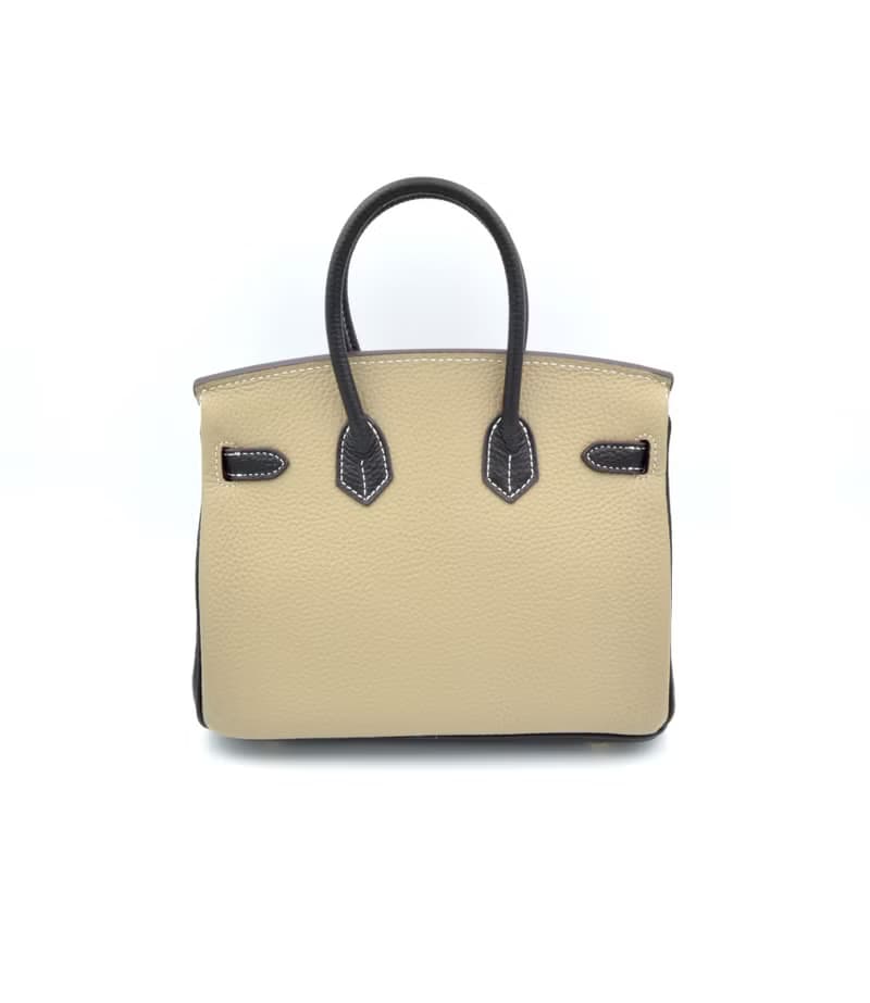 手繪貓咪真皮牛皮撞色手袋 25CM鉑金包型款 附肩帶