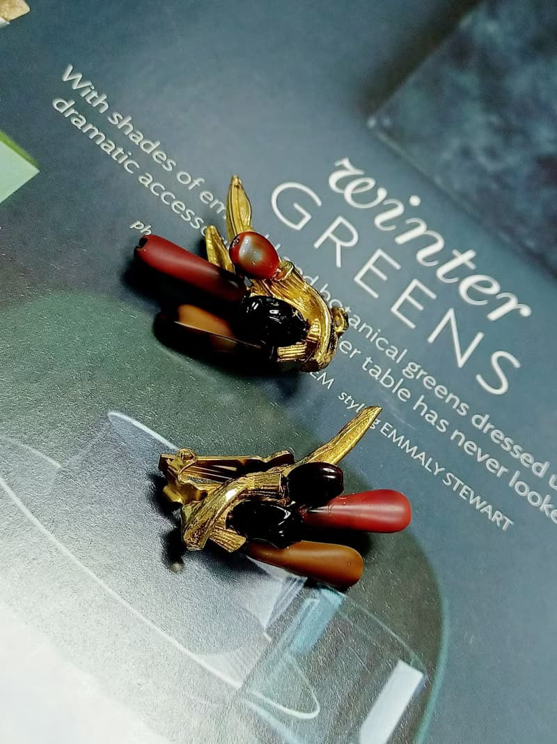 vintage jewelry  古董夾式耳環  ART 羽毛系列
