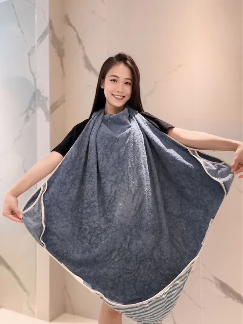 彌月三件組-bobo小蘑菇浴巾+bobo兔仔斗篷浴巾+天然中型蜂巢海綿