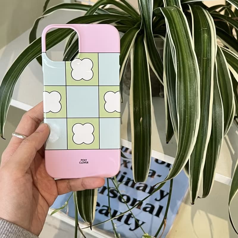 clover check hard phone case (pink)