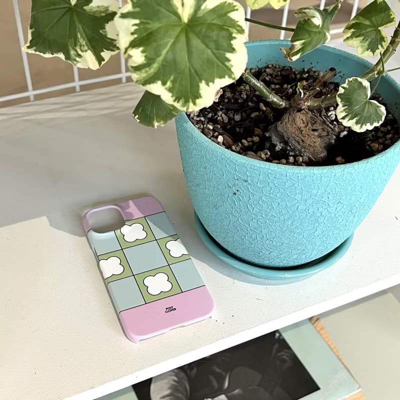 clover check hard phone case (pink)