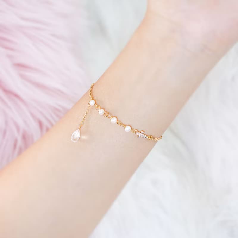 Giftest淡水珍珠 / 醫治 基督教女朋友禮品禮物福音十字架手鍊B12