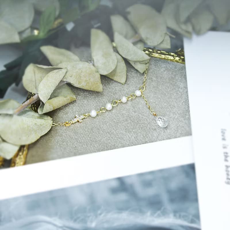 Giftest淡水珍珠 / 醫治 基督教女朋友禮品禮物福音十字架手鍊B12