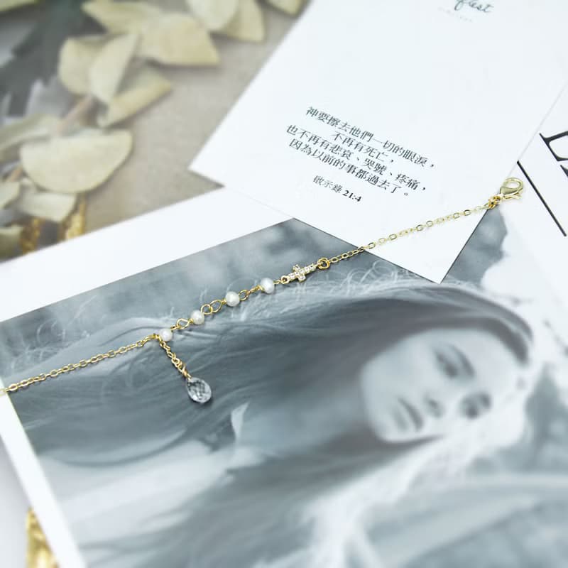 Giftest淡水珍珠 / 醫治 基督教女朋友禮品禮物福音十字架手鍊B12