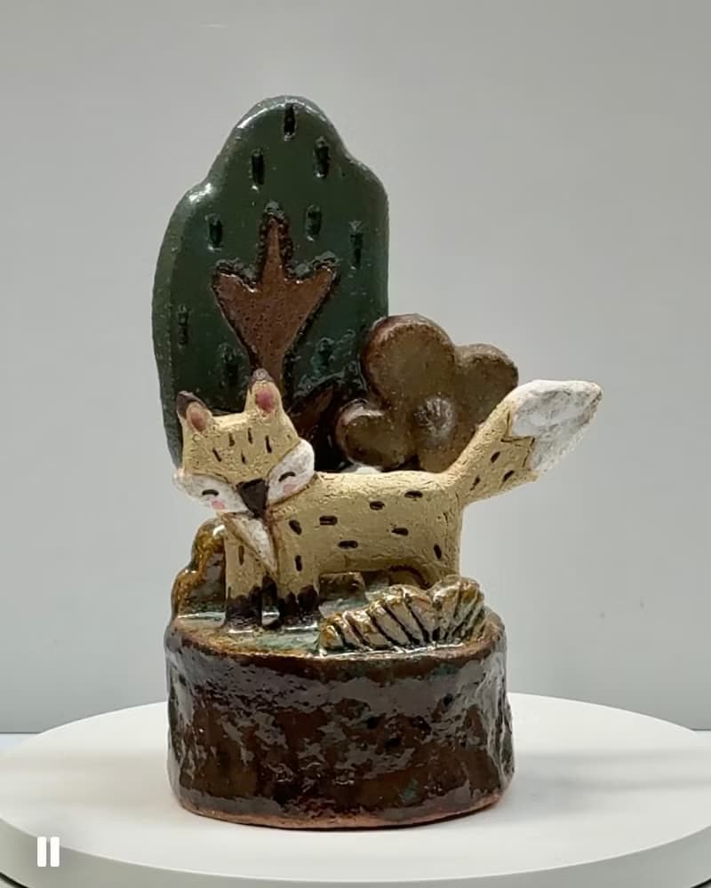 森林裡的小狐狸造型線香座一輪插花器