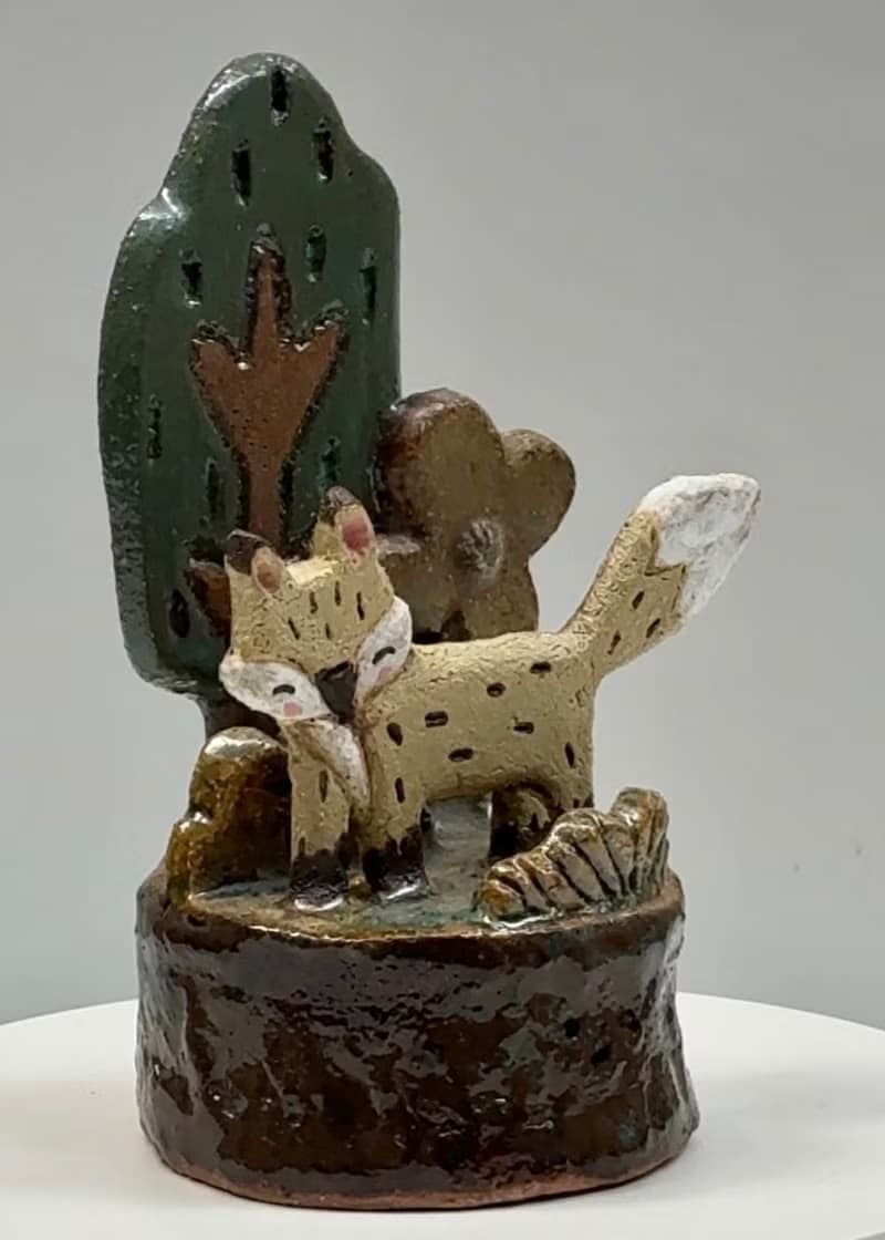 森林裡的小狐狸造型線香座一輪插花器