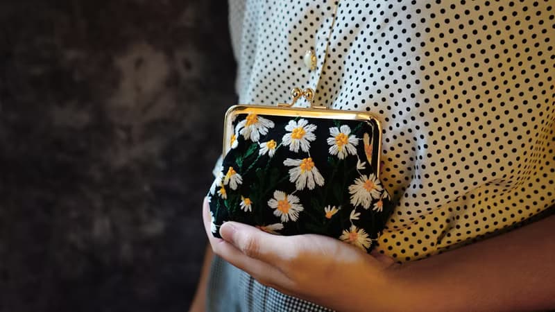 卡片收納/零錢包/口金包/刺繡/小花刺繡方形收納口金包