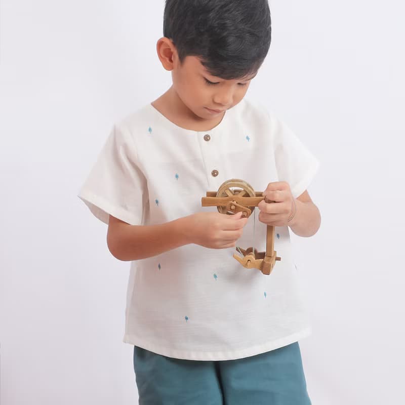 Kids Unisex Cotton Top, Short Sleeves, White, Plamer