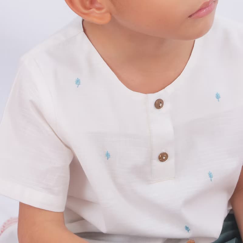 Kids Unisex Cotton Top, Short Sleeves, White, Plamer