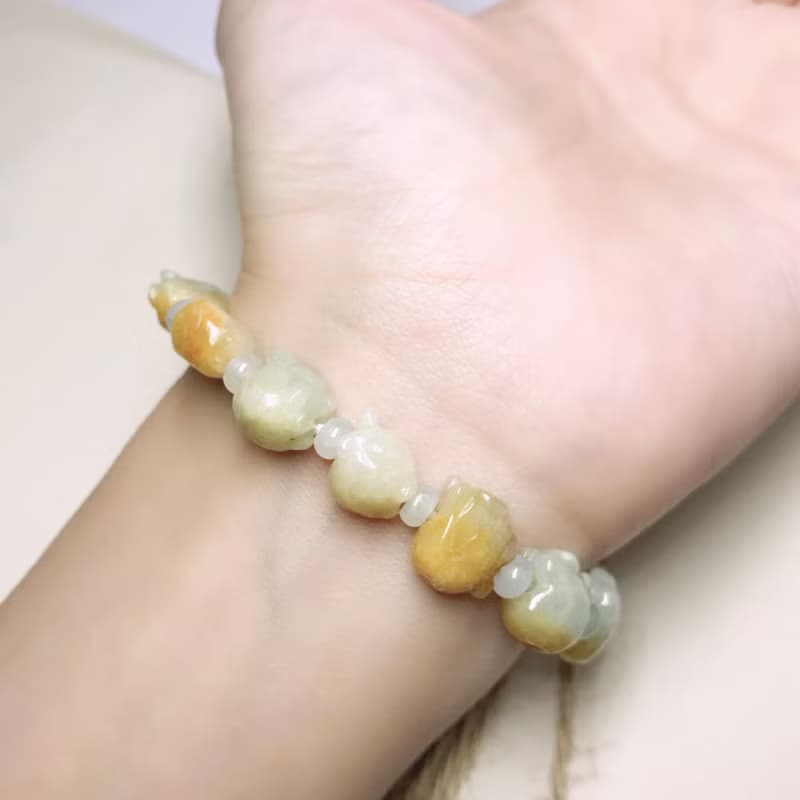 飄黃翡翠小豬手鍊 | 天然緬甸玉A貨翡翠 | 送禮