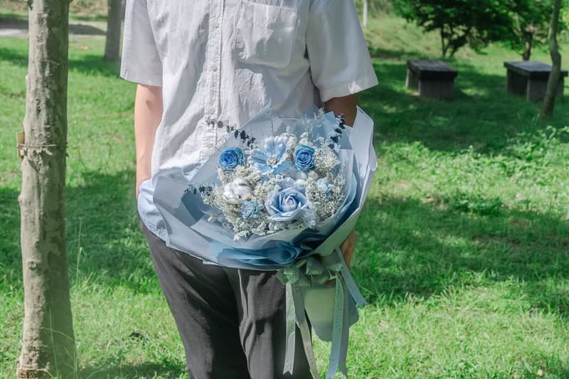 莫蘭迪藍乾燥花束七夕情人花禮