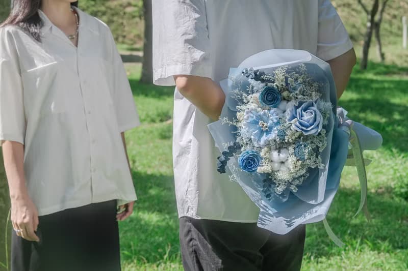 莫蘭迪藍乾燥花束七夕情人花禮