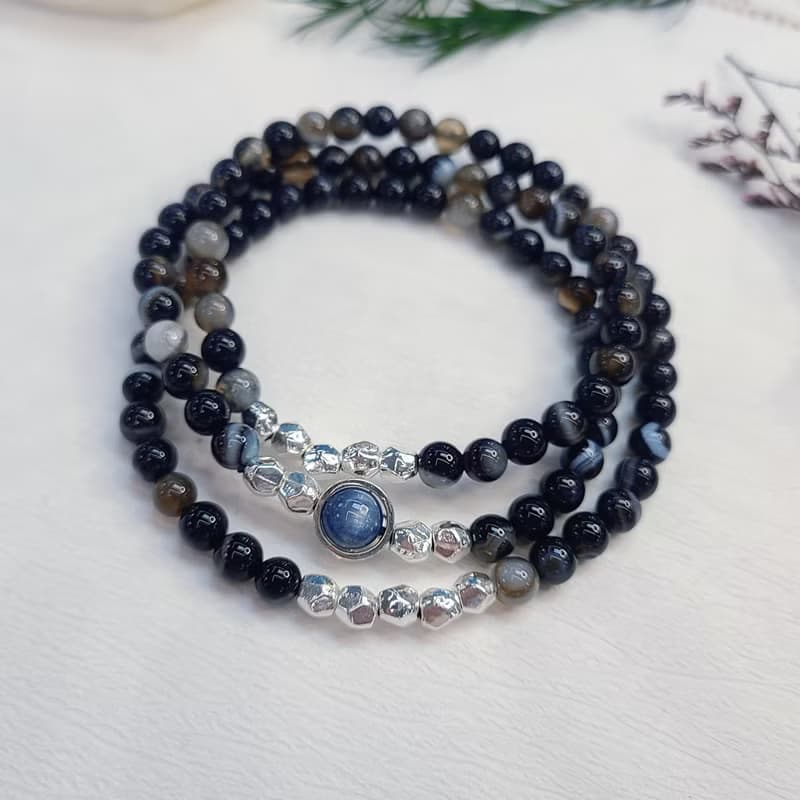 波斯灣瑪瑙 黑瑪瑙 藍晶 ||招財 防小人 舒壓 增加靈感 水晶手鍊