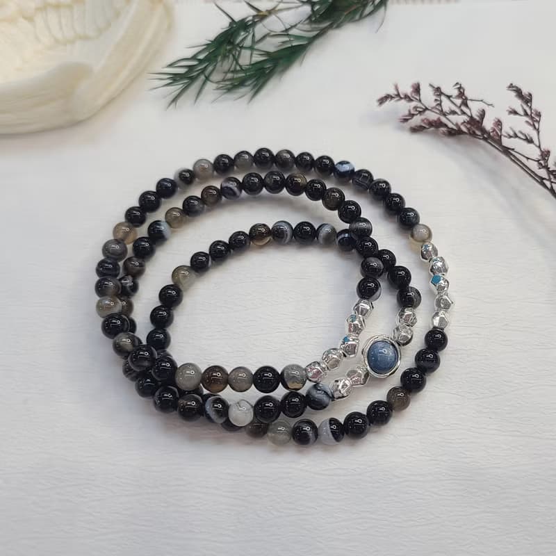 波斯灣瑪瑙 黑瑪瑙 藍晶 ||招財 防小人 舒壓 增加靈感 水晶手鍊