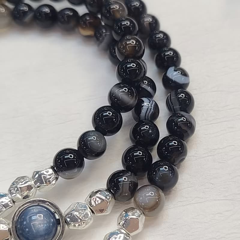 波斯灣瑪瑙 黑瑪瑙 藍晶 ||招財 防小人 舒壓 增加靈感 水晶手鍊