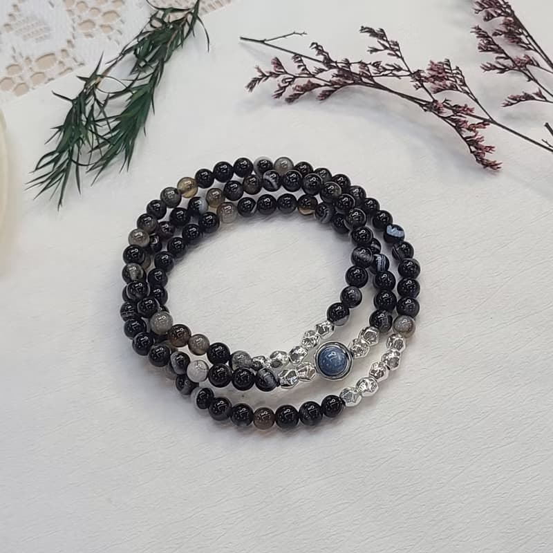 波斯灣瑪瑙 黑瑪瑙 藍晶 ||招財 防小人 舒壓 增加靈感 水晶手鍊