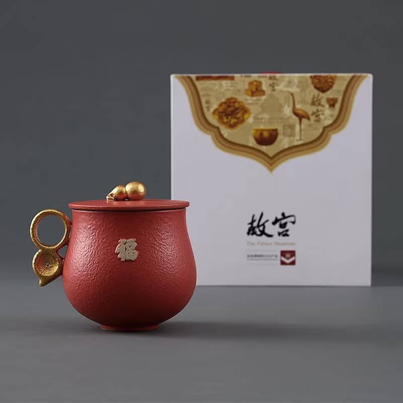 北京故宮博物院乾隆御筆福字杯福至辦公杯鎏金辦公杯一杯二用