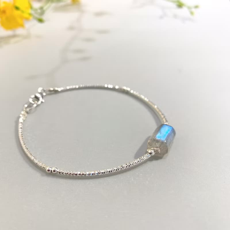 Ops Labradorite bracelet -藍光拉長石/純銀/手工繩編/獨特/簡約
