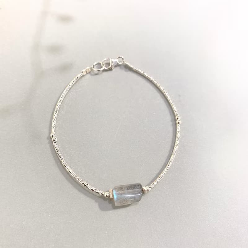 Ops Labradorite bracelet -藍光拉長石/純銀/手工繩編/獨特/簡約