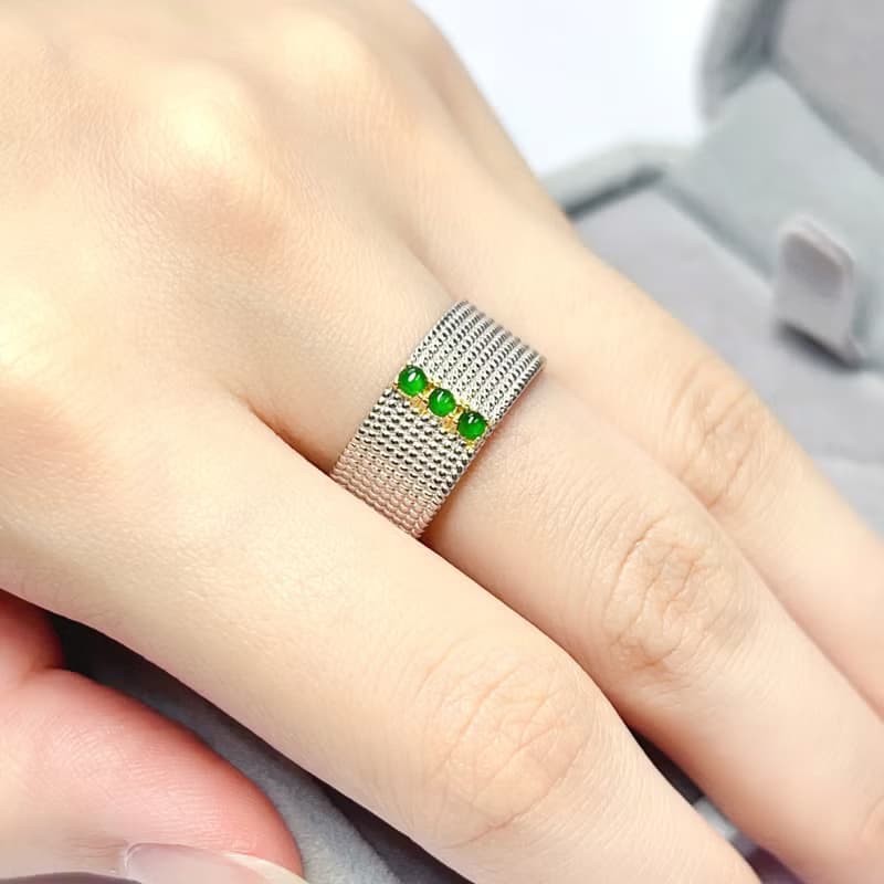 冰種老坑綠翡翠蛋面戒指 925銀| 天然緬甸玉A貨翡翠 | 送禮