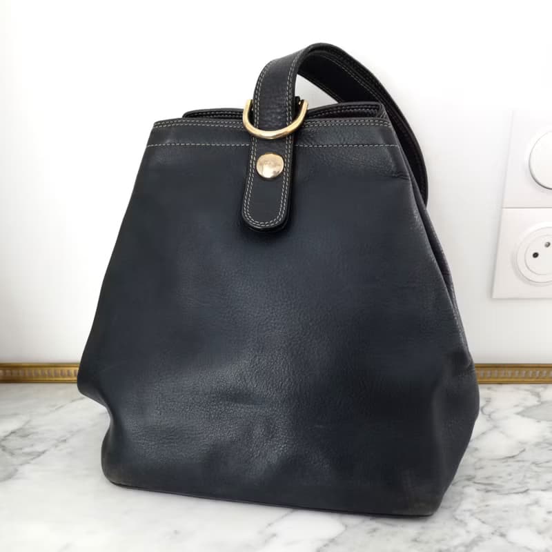 法國復古Lancel黑色單肩皮袋