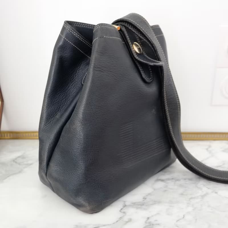 法國復古Lancel黑色單肩皮袋