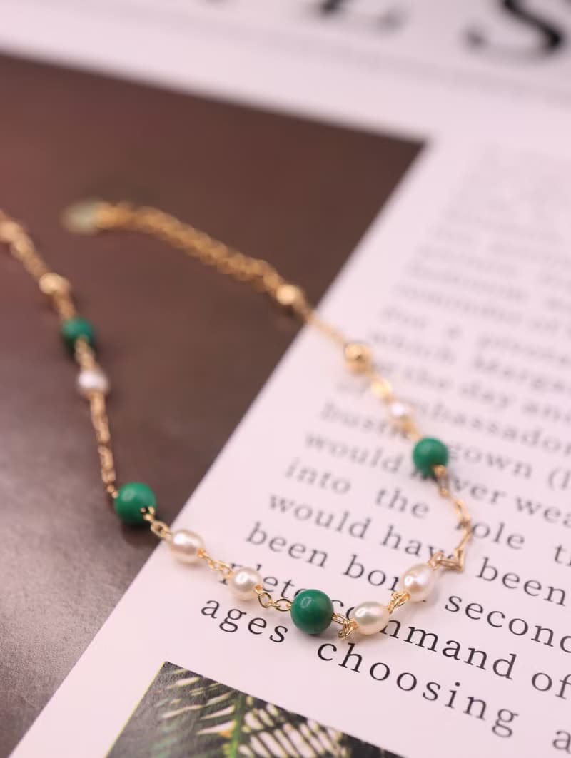 綠松石 × 強光小米珍珠  14K金鍊手鍊 細膩優雅的氣質之選