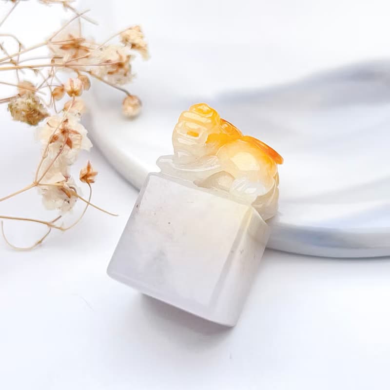 【招財神獸】飄黃翡翡翠貔貅印章 | 天然緬甸玉翡翠A貨