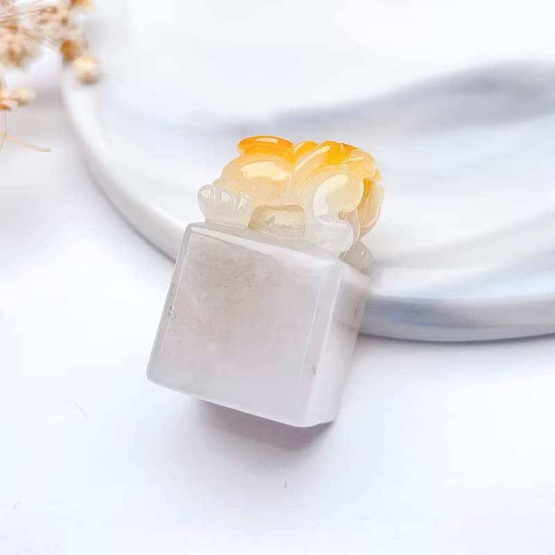 【招財神獸】飄黃翡翡翠貔貅印章 | 天然緬甸玉翡翠A貨