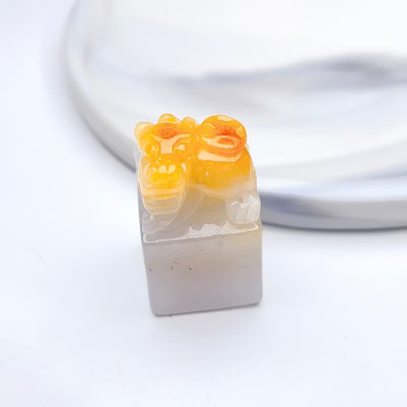 【招財神獸】飄黃翡翡翠貔貅印章 | 天然緬甸玉翡翠A貨