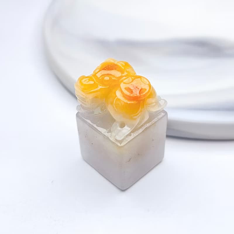 【招財神獸】飄黃翡翡翠貔貅印章 | 天然緬甸玉翡翠A貨