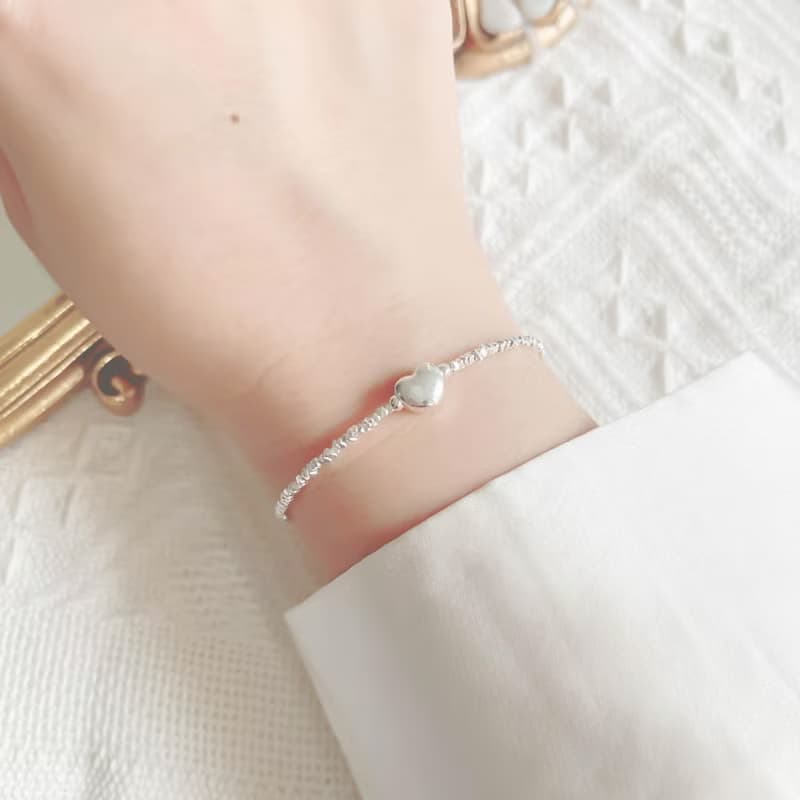 古典愛心小碎銀925純銀手鍊