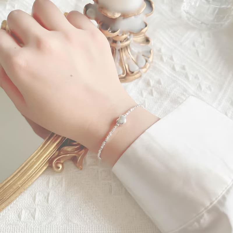 古典愛心小碎銀925純銀手鍊