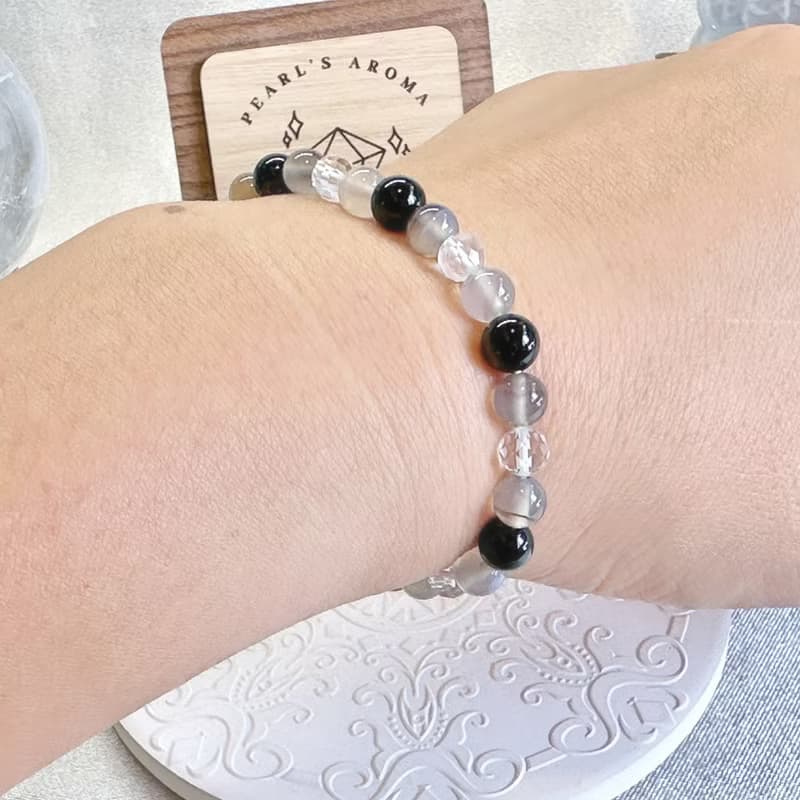 靜夜之守 黑碧璽 煙紫瑪瑙 白水晶手鍊 白露節氣設計