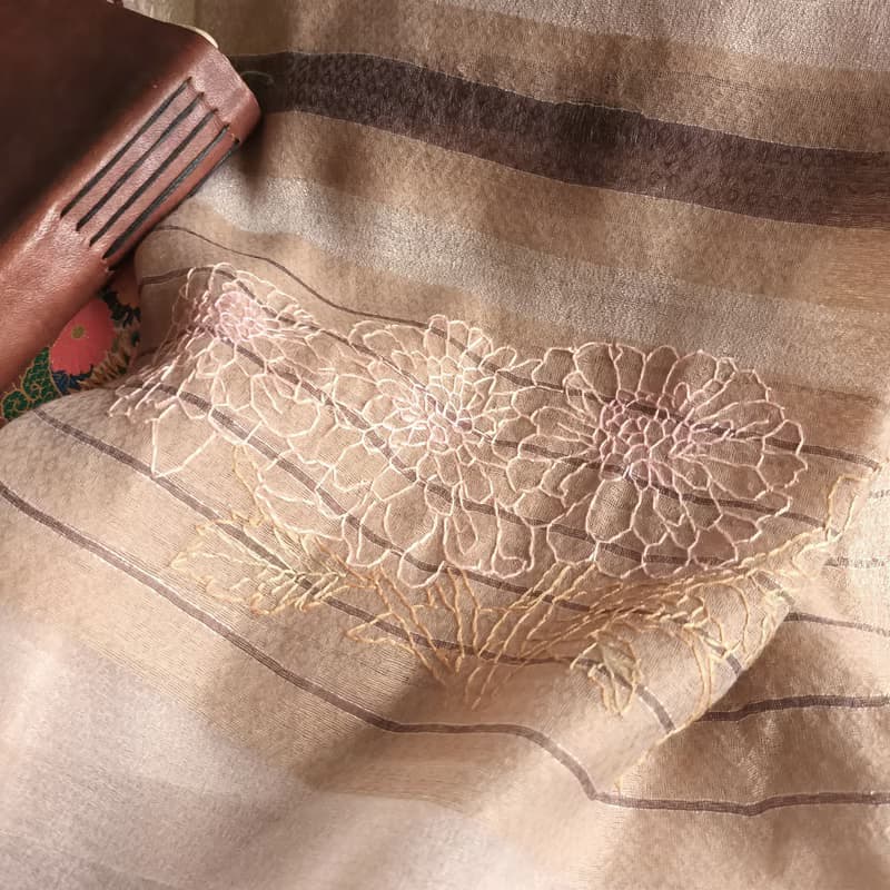 免費手綉字母 手工刺繡百搭真絲羊毛長圍巾 - 綻放的菊