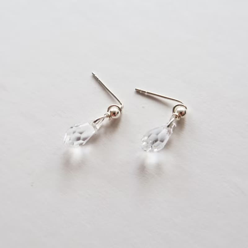 925純銀 冰心 水滴 水晶 耳針耳環 耳夾 一對