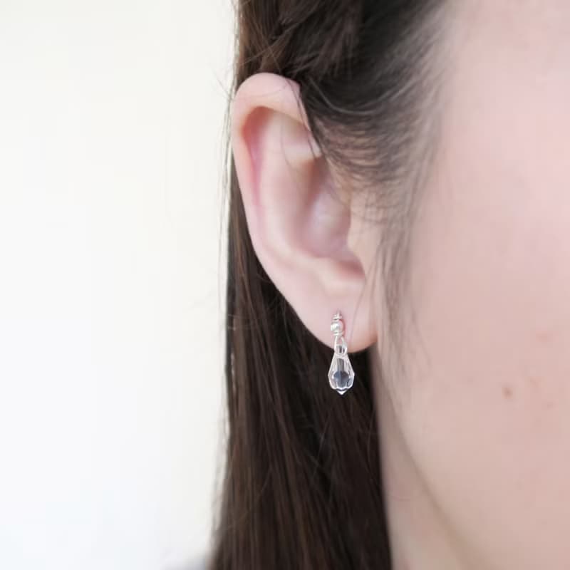 925純銀 冰心 水滴 水晶 耳針耳環 耳夾 一對