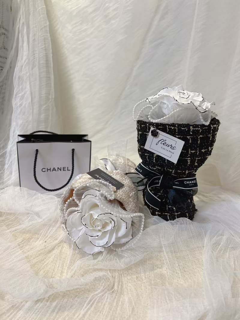 小香風永生花花束 情人節 生日禮物 求婚花束 香奈兒毛呢花束