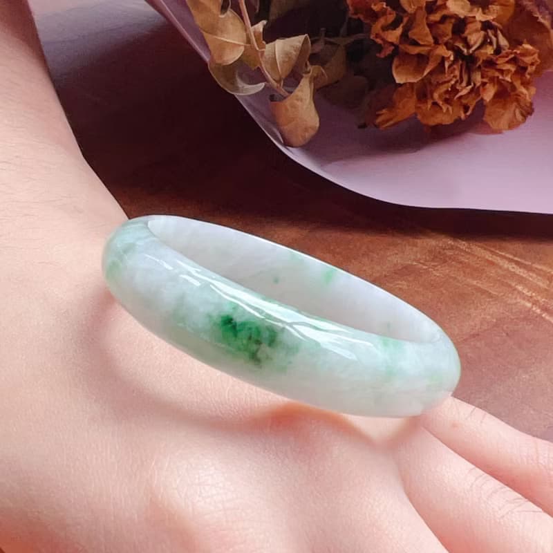 飄綠花翡翠手鐲 | 14圍 | 天然緬甸玉A貨翡翠 | 送禮