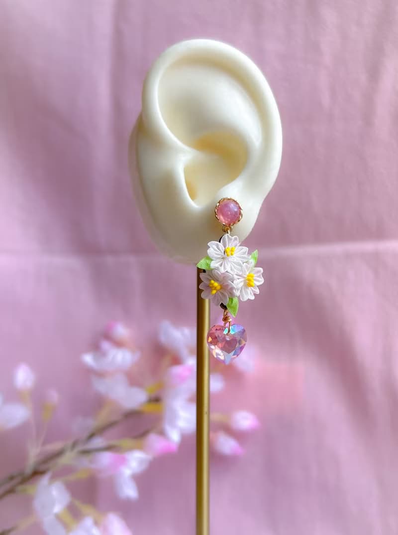 2025櫻系列 櫻花團耳環 細工布花
